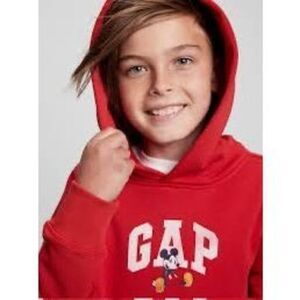GAP x Disney Mickey Mouse Graphic Hoodie Modern Red Unisex Kids Size Large EUC